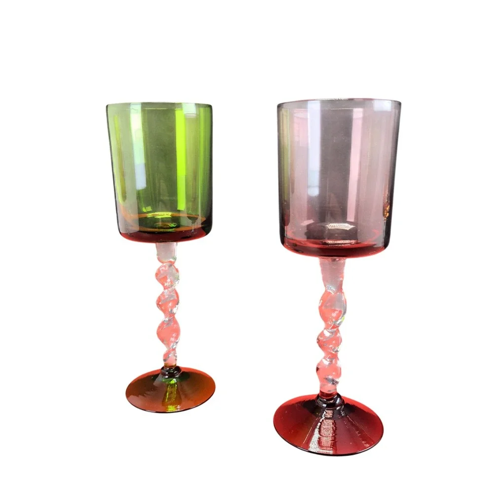 Unbranded Wine Glasses Unisex Multi-Color Excellent Twisted Spiral Stem Set of 4